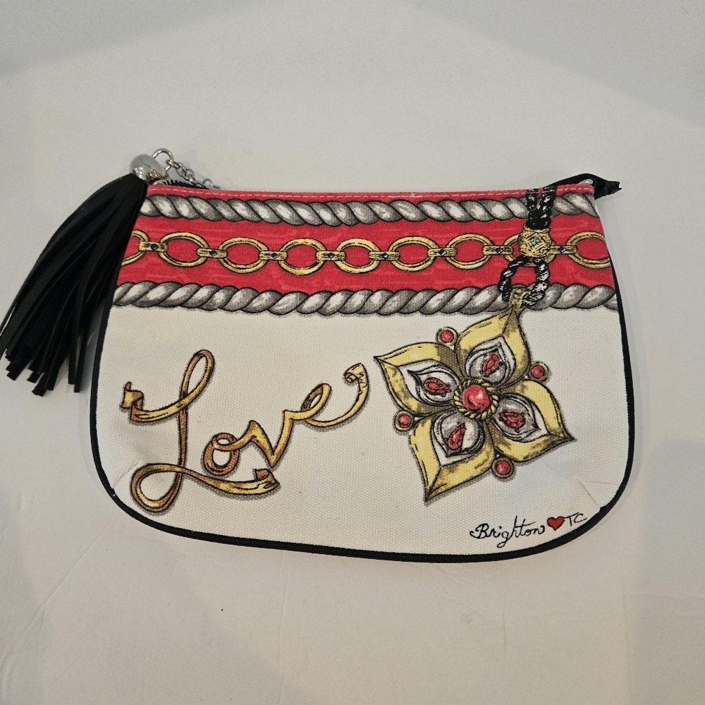 Brighton Bag Canvas Tassel Crossbody MISSING STRAP Pouch Purse